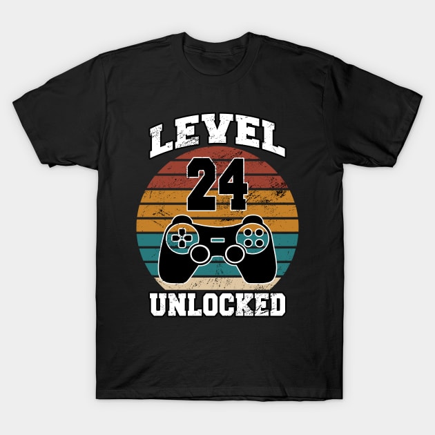 level 24 unlocked 24 Years Old retro 80s 24th Birthday gamer T-Shirt by FunnyUSATees